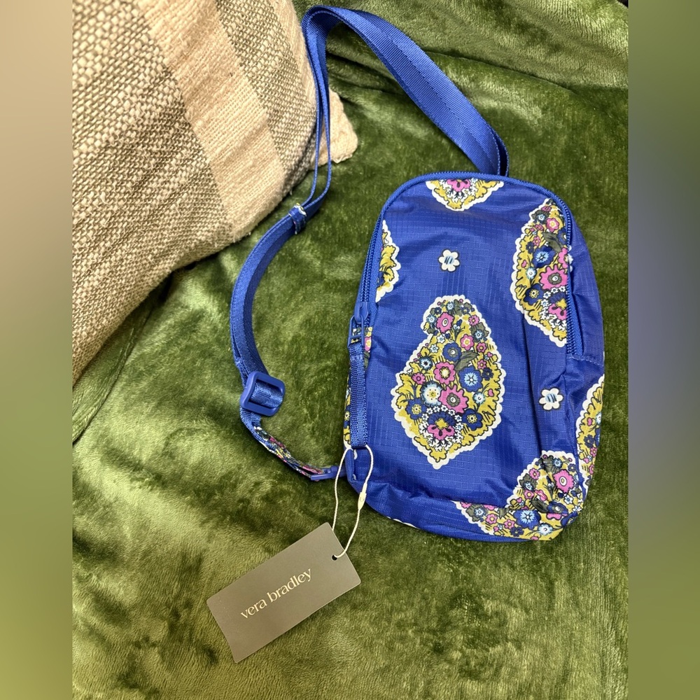 NWT! Vera Bradley Blue and Yellow Paisley Sling Bag